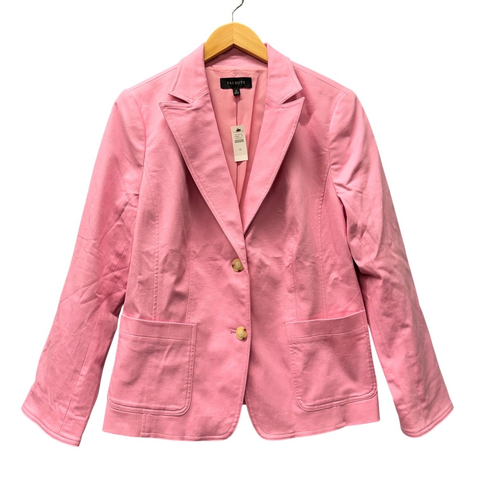 Talbots Blazer Womens 14 Cotton Blend Pink Coastal Professional Jacket NEW